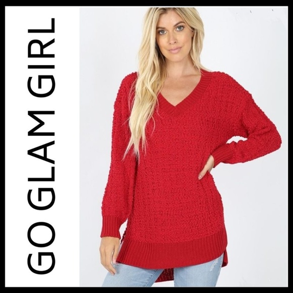 Glam Girl Fashion Sweaters - NWT VNeck Popcorn Soft Pullover Hi-Lo Sweater